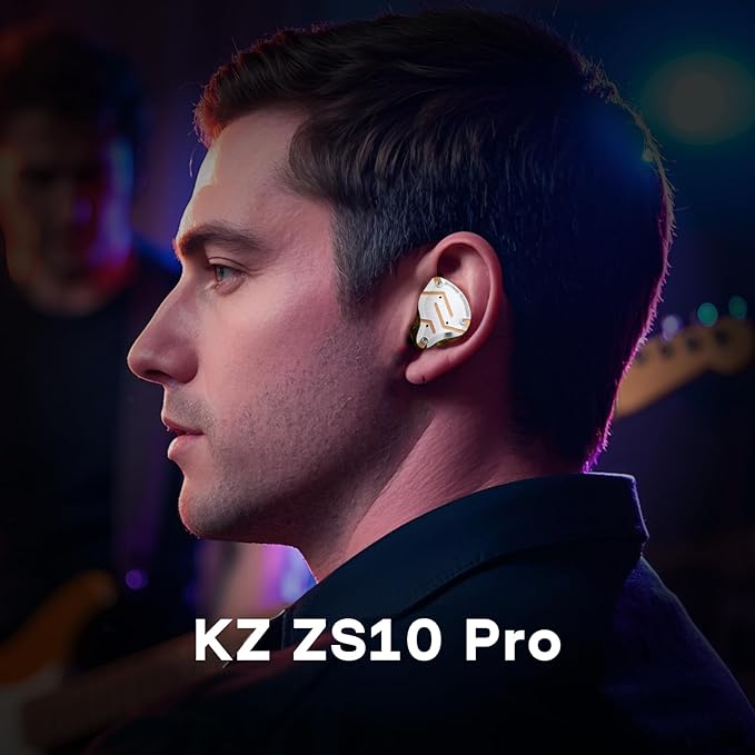 Linsoul KZ ZS10 Pro, 4BA+1DD 5 Driver in Ear Monitor, HiFi Wired Earbuds, Gaming Earbuds, Hybrid IEM Earphones with Stainless Steel Faceplate, Detachable Cable for Musician(Without Mic, Glare Yellow)