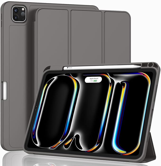 ZryXal New iPad Pro 13 Inch Case (M5) 2025 / (M4) 2024 with Pencil Holder, Smart iPad Case [Support Pencil Pro and Pencil (USB-C)], Support Touch ID and Auto Wake/Sleep (Space Gray)