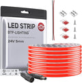 BTF-LIGHTING FCOB COB LED Strip Red Color 5mm Width UL Listed Super Narrow Flexible Uniform Light DC24V 16.4FT CRI 90+ Dimmable LED Ribbon for Bedroom Home Indoor Decor(No Adapter or Controller)