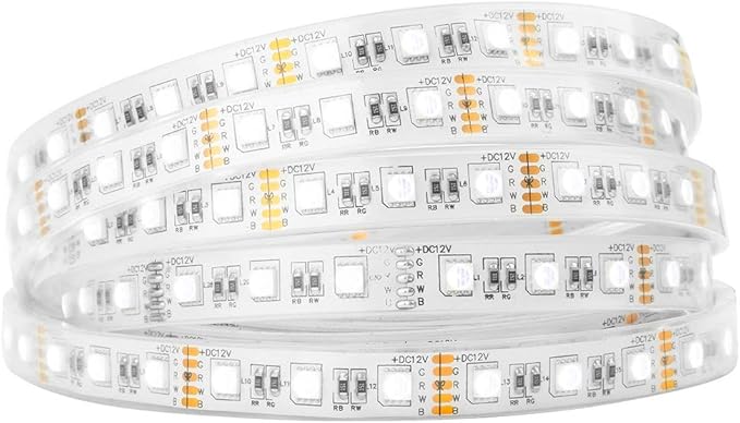 BTF-LIGHTING RGBW LED Strip Lights,UL Listed,5050 4 Colors in 1 RGB + 6000K-7000K Cool White,12V DC,16.4ft/5m 60LEDs/m 12mm White PCB, IP67 Waterproof for Home Decoration(No Adapter or Controller)