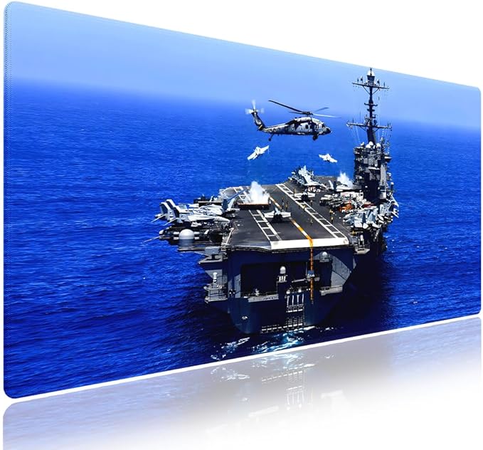 Extra Large Gaming & Office Mouse Pad (31.5" x 11.8") – Aircraft Carrier & Fighter Jet Group & Helicopter, US Navy Premium XXL Desk Mat with Durable Stitched Edges & Anti-Slip Rubber Base