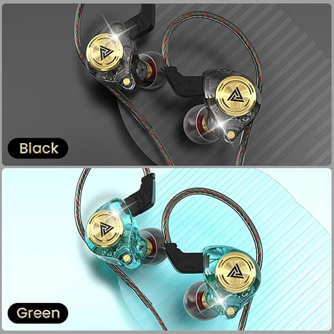 Wired Gaming Earbuds 2 Pack, Ak3file in Ear Monitors, Deep Bass Sound Wired Earbuds, HiFi in Ear Headphones with 1DD 10mm Dynamic Driver, IEM for Music Gaming Video Calling (Black+Green)