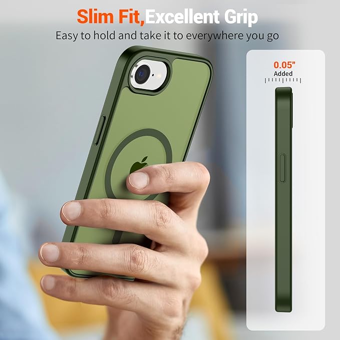 SUPFINE Magnetic for iPhone 17e Case/iPhone 16e Case (Compatible with MagSafe)(Military Grade Drop Protection) Translucent Matte Shockproof with Anti-Fingerprint Phone Case,Cangling Green