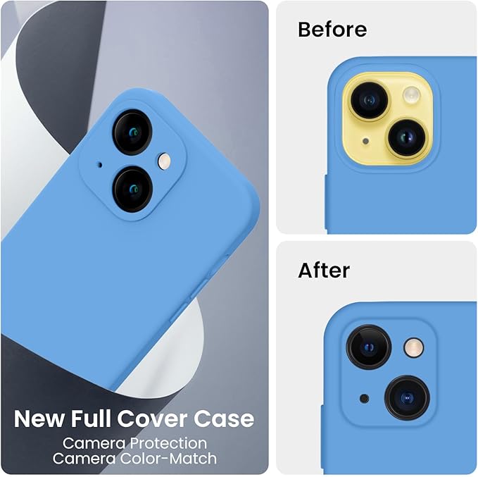 FireNova Designed for iPhone 14 Case, Silicone Upgraded [Camera Protection] Phone Case with [2 Screen Protectors], Soft Anti-Scratch Microfiber Lining Inside, 6.1 inch, Blue
