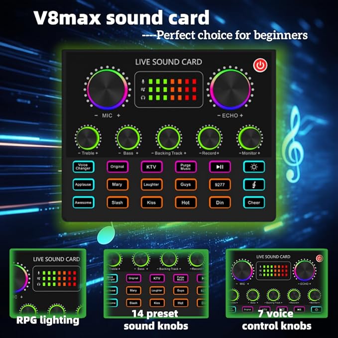 sktome Podcast Equipment Bundle, V8max Voice Changer with Podcast Microphone Bundle - Studio Condenser Microphone Perfect for Podcasting, Recording, Singing, Streaming and Gaming