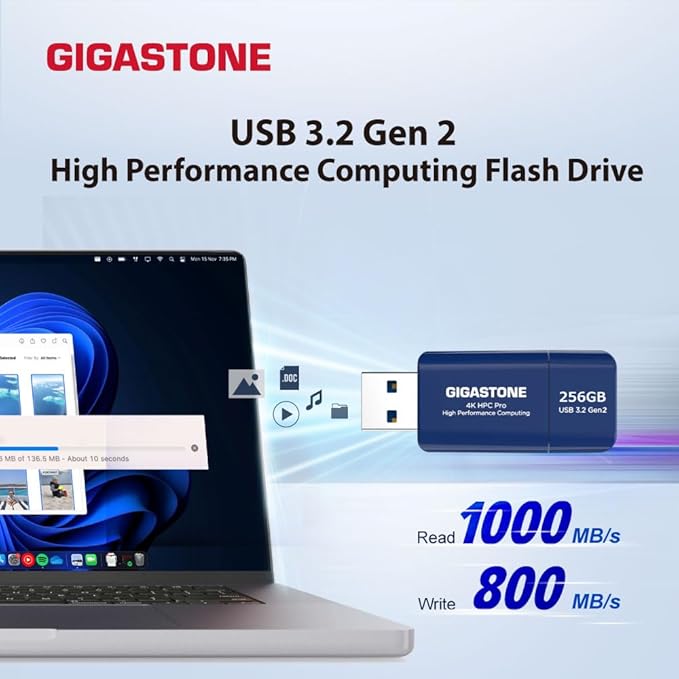 GIGASTONE Z80 256GB 2Pk USB 3.2 Gen2 Solid State Drive, High Speed 1000MB/s, Capless Retractable Design Pen Drive, Carbon Fiber Style, Reliable & Durable, USB 2.0/3.0/3.1 Compatible