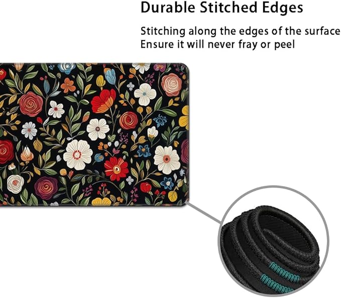 MIBITRI Keyboard Mouse Pad Set, Extended Gaming Mouse Pad+Ergonomics Keyboard Wrist Rest Support, Memory Foam, Easy Typing Pain Relief, 4Pcs XXL Ultra Thick Desk Mat, Red Florals