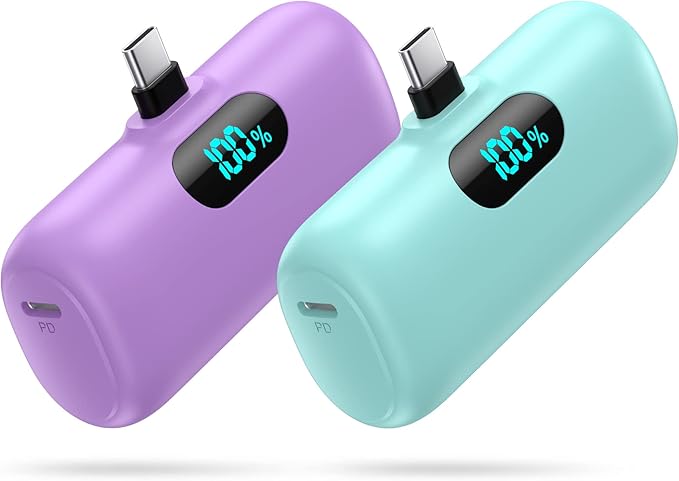 [2-Pack] Mini Portable Charger 5000mAh Power Bank,3A PD USB C Cell Phone Portable Power, LCD Display Battery Pack Compatible with iPhone 17/17 Air/16/16 pro/15/15 pro Max/Android/Samsung/Moto/LG etc