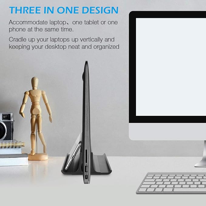 HONKID Vertical Laptop Stand, Aluminum Holder Adjustable Desktop Laptop Dock (up to 17.3 in) Compatible with All/Surface/HP/Dell/Lenovo/Gaming Laptops,Black