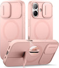 SURITCH for iPhone 17 Case with Camera Control Cover, Camera Slide Cover and Adjustable Kickstand, Compatible with MagSafe, Shockproof Bumper Protective Cases 6.3 Inch, Pink
