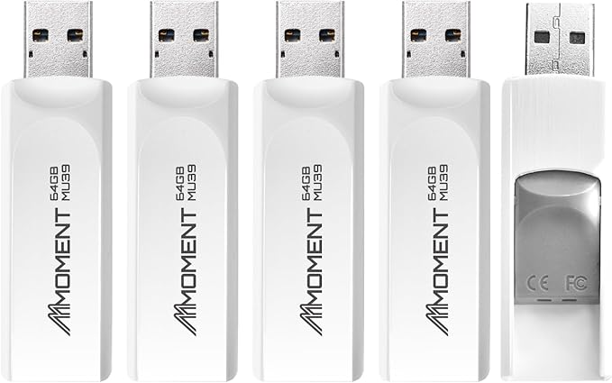 MMOMENT 64GB (5 Pack) MU39 USB Flash Drive– USB 3.2 Retractable Thumb Drive with Sliding Connector, Up to 100MB/s Read, 30MB/s Write – Plug & Play Memory Stick for PC, Mac, TV, Car