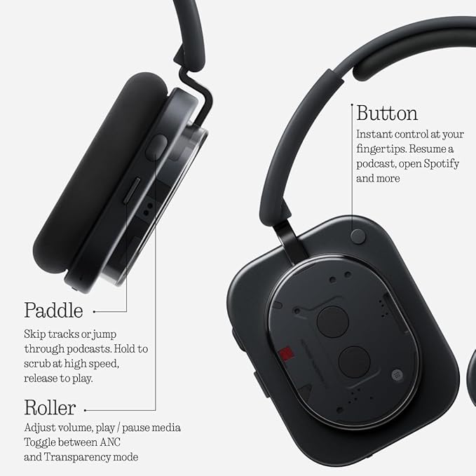 Nothing Headphone (1) Hybrid Active Noise Cancelling Headphones, Wireless Over-Ear Headphones with 6 Mics, 80Hrs Playtime, Hi-Res Audio, KEF-Tuned, Spatial Sound, Comfort Fit & Fast Charging Black