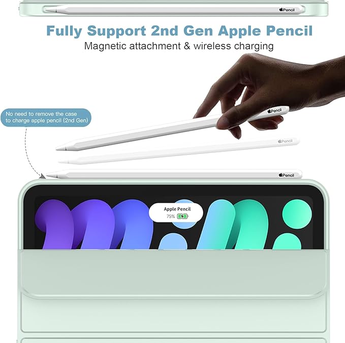 iMieet iPad mini 7 Case 2024 (A17 Pro), iPad mini 6 Case (8.3-Inch,2021 Model), iPad mini 7th/6th Generation Case with Pencil Holder, Trifold Stand Smart Case with Soft TPU Back,Pale Green