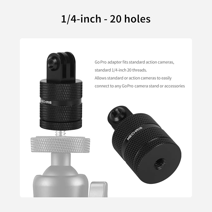 Aluminum Camera Mount,360 Degree Rotation 1/4 inch 20 Tripod Mount Adapter Compatible with GoPro,AKASO,Insta360,DJI Action 5 Pro & More Action Cameras