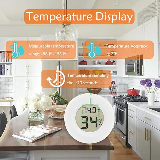 Digital Mini Thermometer Round Hygrometer, 3-Pack, LCD Display, Indoor Temperature Humidity Meter for Greenhouse, Fridge(White)