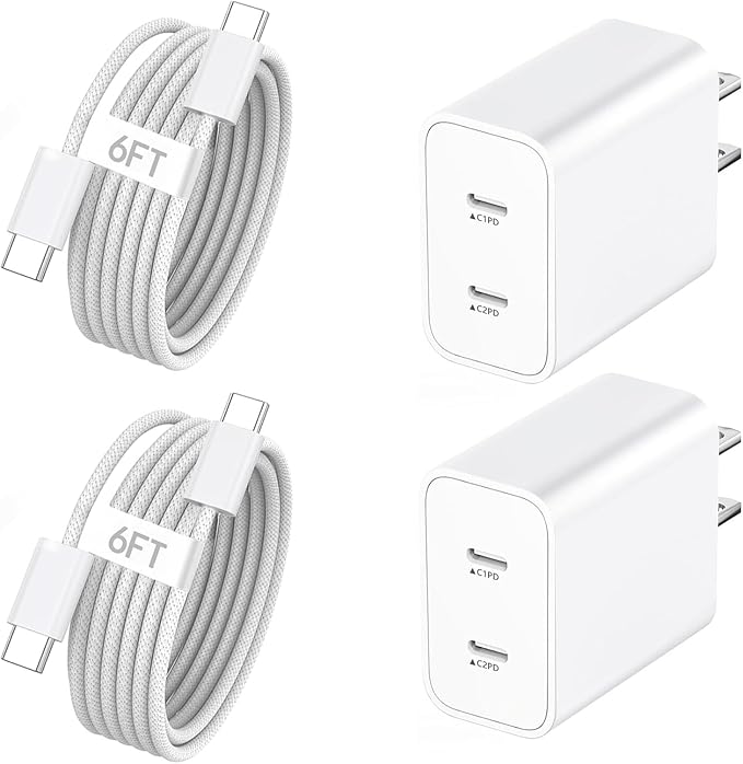 iPhone 17e Charger Fast Charging,2-Pack 6FT 2in1 Dual USB C PD Charger Block Type C to C Woven Charger Cable for iPhone 17 Pro Max/17 Pro/Air/16 Pro Max/16 Plus/16e/15 Pro/15 Plus,iPad Pro/Air/Mini