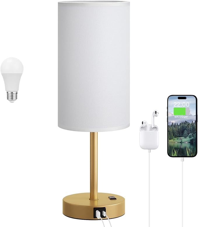 Dicoool Touch Bedside Table Lamp with USB - 3 Way Dimmable Gold Lamp for Bedroom Nightstand, Desk Lamp with Charging Station for Dorm, Office, Kids Room, Living Room