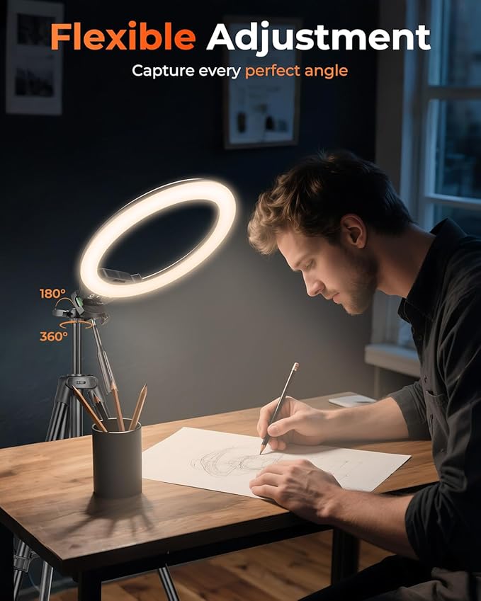 Sensyne Ring Light with Stand, 50" Phone Tripod for iPhone & Android, LED Ring Light with Remote, 3 Color Modes & 10 Brightness Levels for TikTok, Zoom & Video Recording