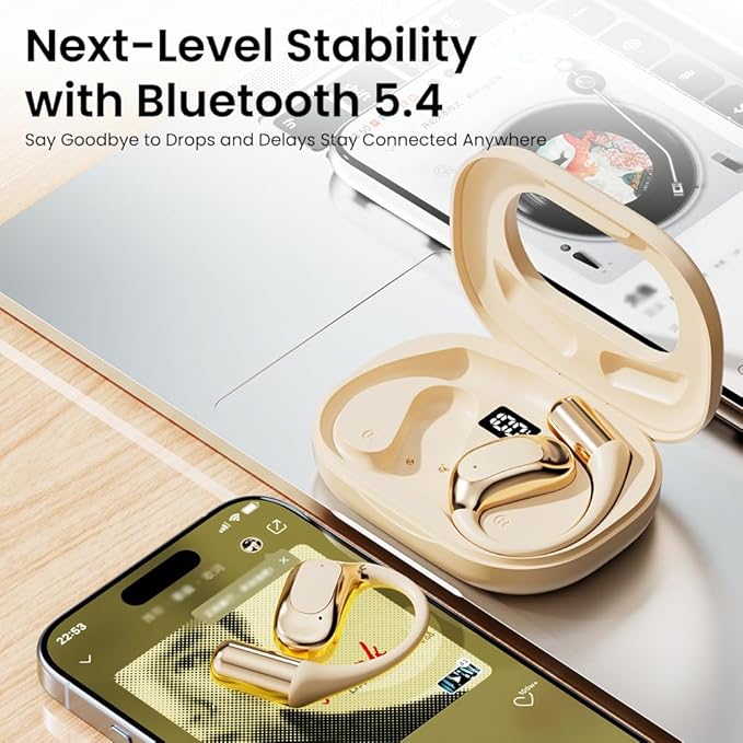 Open Ear Earbuds, Bluetooth Headphones 5.4 Sports with Smart Digital Display, 40H Playtime, Clear Calls,IPx4 Waterproof, Wireless Over Ear Buds Lightweight Design Fit Cycling, Running, Workout(black)
