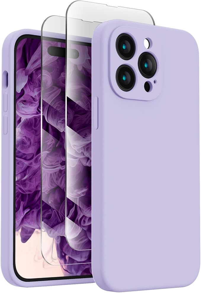 FireNova Designed for iPhone 14 Pro Max Case, Silicone Upgraded [Camera Protection] Case with [2 Screen Protectors], Soft Anti-Scratch Microfiber Lining Inside, 6.7 inch, Clove Purple