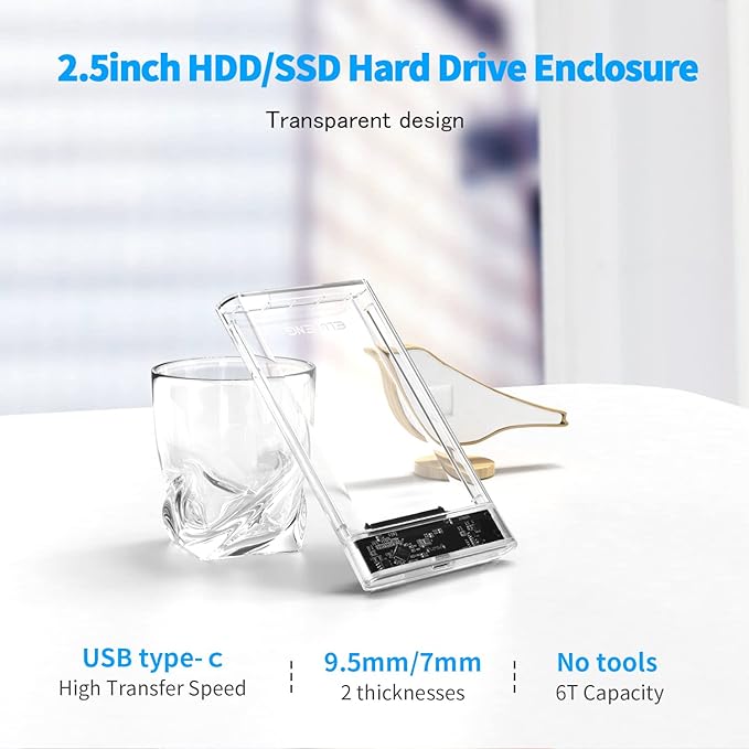 ELUTENG 2.5 SSD Enclosure 5Gbps Hard Drive Case Tool Free SATA to USB 3.1 Solid State Drive Enclosure USB C SSD HDD Enclosure Max 4TB Support UASP for 2.5 Inch SSD & HDD for WD Seagate Samsung