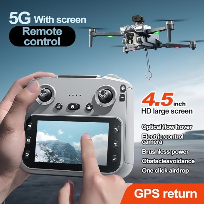 K18MAX GPS Drones with Camera for Adults 4K , 4.5" LCD remote controller, 360° obstacle avoidance, GPS-guided return-to-home, 5G Wi-Fi transmission, brushless motors, one-touch takeoff, 40 minutes of flight time— Ideal Gift & Toy for Beginners.