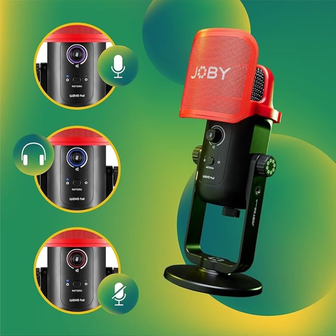 Joby Wavo POD USB Condenser PC Microphone for Streaming, Podcasting, Mute and Gain Controls, Live Monitoring, Plug & Play for PC and Mac, ASMR Microphone, Condenser Microphones