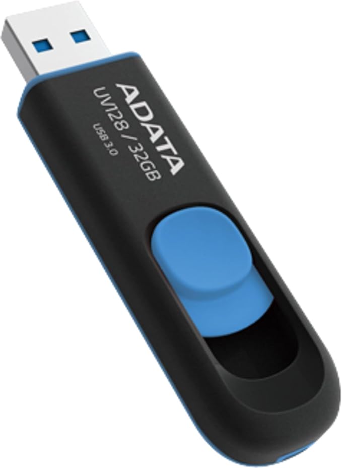ADATA UV128 32GB USB 3.0 Retractable Capless Flash Drive, Blue (AUV128-32G-RBE)