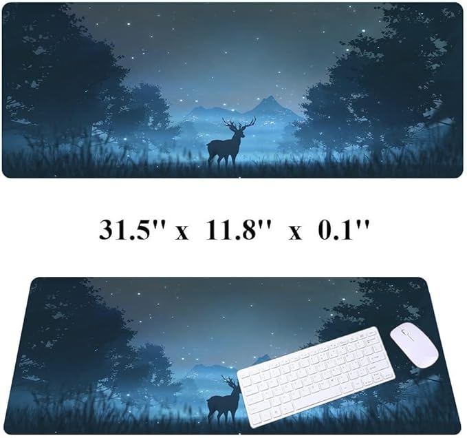 31.5x11.8 Inch Non-Slip Long Extended Large Gaming Mouse Pad with Stitched Edges XL Laptops Keyboard Mouse Mat(Forest Deer)