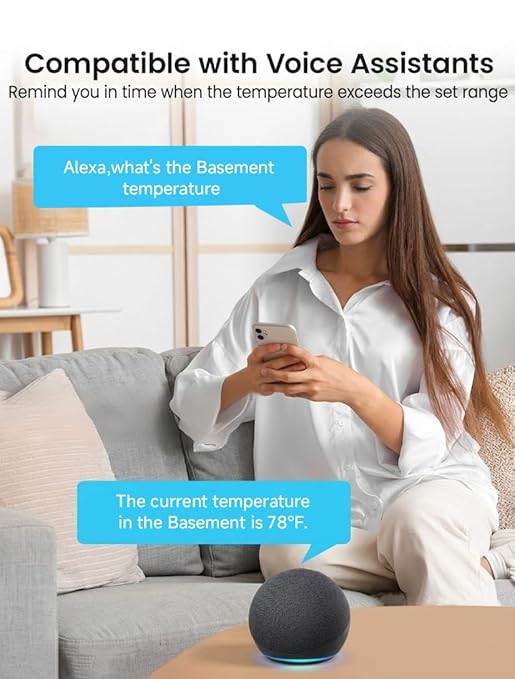 MOCREO WiFi Indoor Hygrometer Thermometer 2000ft Long Monitor Range, Smart Remote Humidity Temperature Sensor with App Email Alert, 2-Year Free Data Export, for Room, Garage, Basements