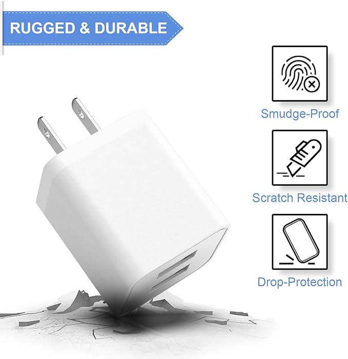 6Pack USB Wall Charger, iGENJUN 2.4A Phone Charger Dual USB Port Cube Power Plug Adapter Fast Wall Charger Block Compatible with iPhone 17/17 Pro/16/16 Pro, Samsung Galaxy, Pixel, LG, Android-White