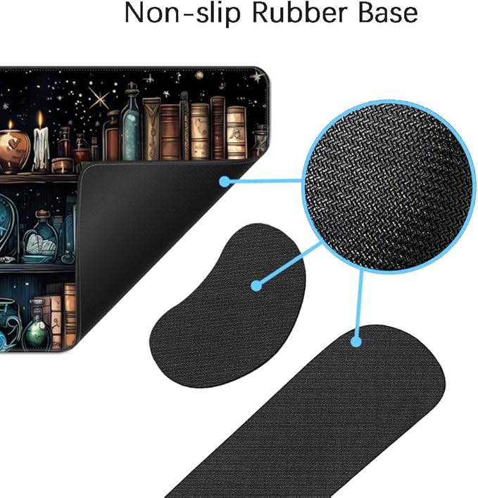 MIBITRI Keyboard Mouse Pad Set, Extended Gaming Mouse Pad+Ergonomics Keyboard Wrist Rest Support, Memory Foam, Easy Typing Pain Relief, 4Pcs XXL Ultra Thick Desk Mat, Enchanted Bookshelf