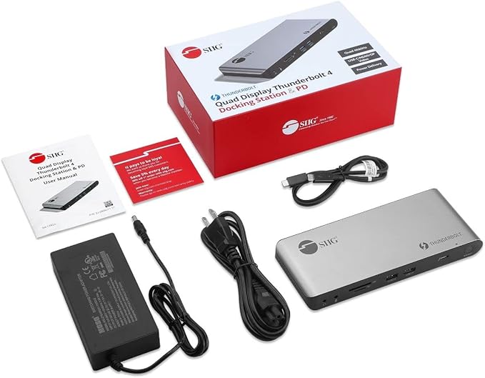 SIIG Thunderbolt 4 Docking Station - Quad 4K / Single 8K, 60W PD, 3X TB4 40Gbps (USB-C), 2X USB-A 5G, Gigabit Ethernet, Support Mac M1/M2/M3 Pro/Max & Windows (Intel/AMD/Snapdragon) (JU-DK0U11-S1)