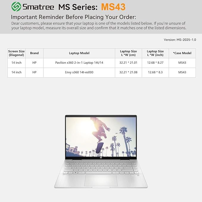 Smatree MS43 Hard EVA Protective Sleeve Case with Stand Compatible for 14 inch HP Pavilion x360 2-in-1 Laptop 14t-ek1000/14-ek0097nr, for 14 inch HP Envy x360 14t-es000 Waterproof Sleeve, Green