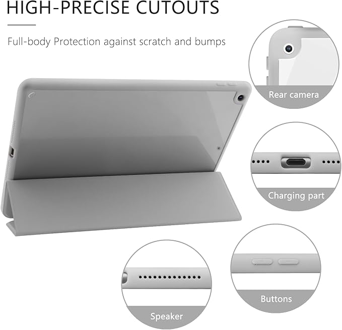 JOYLAND Cute Happy Panda Pattern Case for iPad Pro 12.9" 6th/5th/4th/3rd Generation (2022/2021/2020/2018), Transparent Acrylic Hard Back Grey White Case with Pencil Holder Trifold Stand Tablet Cover