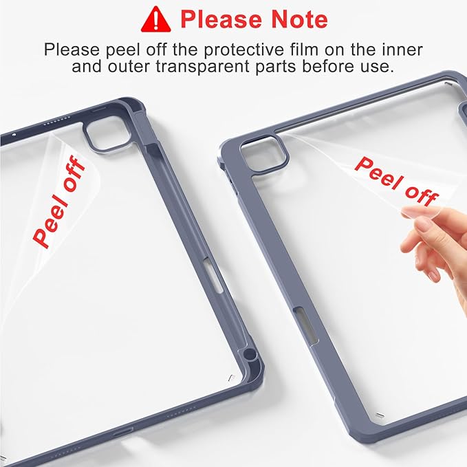 Case for iPad Pro 12.9 Inch (6th/5th/4th/3rd Generation 2022/2021/2020/2018) with Pencil Holder, Clear Transparent Back Shell Slim Stand Shockproof Tablet Cover, Auto Wake/Sleep, Purple