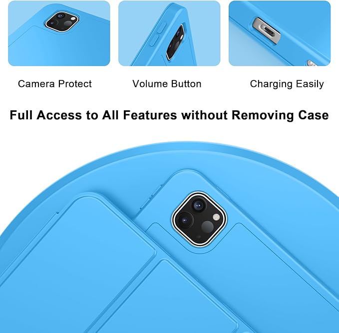 ZryXal New iPad Pro 13 Inch Case (M5) 2025 / (M4) 2024 with Pencil Holder, Smart iPad Case [Support Pencil Pro and Pencil (USB-C)], Support Touch ID and Auto Wake/Sleep (New Ocean Blue)