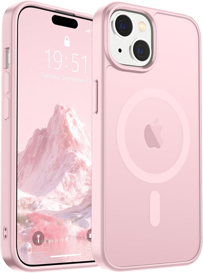 SUPFINE Magnetic for iPhone 15 Case (Compatible with MagSafe) (Military Grade Drop Protection) Translucent Matte Shockproof Phone Cover,Light Pink