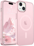 SUPFINE Magnetic for iPhone 15 Case (Compatible with MagSafe) (Military Grade Drop Protection) Translucent Matte Shockproof Phone Cover,Light Pink
