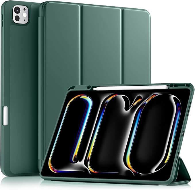 Akkerds Compatible with iPad Pro 13 Inch Case (M5/M4) 2025/2024, for iPad 13 Pro Case with Pencil Holder, Slim Trifold Stand Protective Cover with Soft TPU Back, Auto Wake/Sleep (DarkGreen)