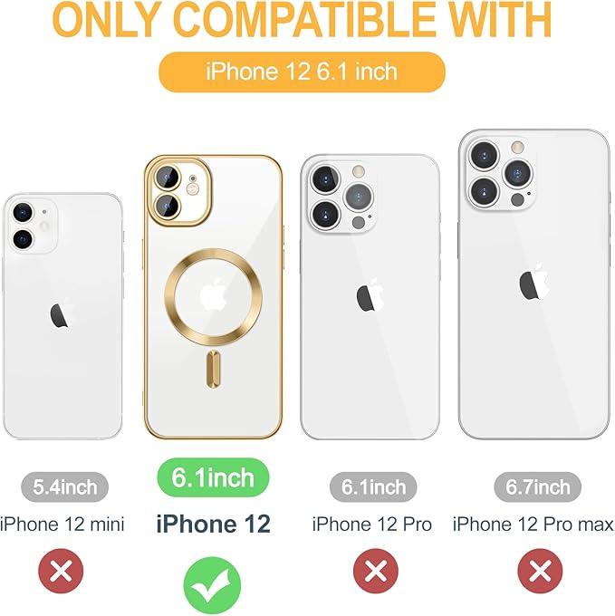 Hython Magnetic Clear for iPhone 12 Case with Camera Lens Protector [Compatible with MagSafe] Luxury Plating Edge Slim Soft TPU Cover Protective Phone Case for iPhone 12 6.1", Gold