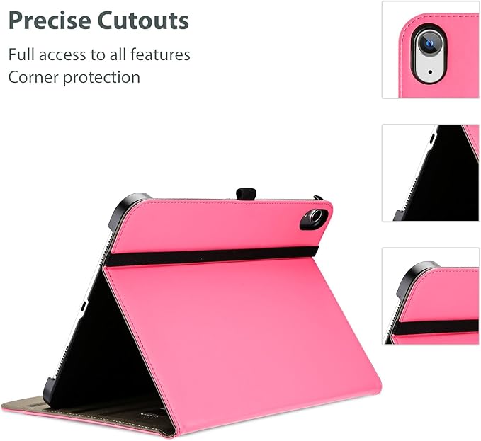 ProCase for iPad A16 11th Generation 11 Inch 2025/iPad 10th Generation Case 10.9 Inch 2022, iPad 11/10 PU Leather Case Business Stand Cover Smart Folio with Hand Strap Front Pocket Pen Loop -Pink