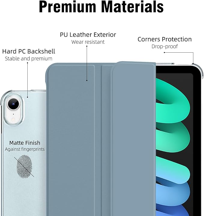 Case for iPad mini 7 (A17 Pro), Slim Smart Trifold Stand for iPad mini 7th/6th Generation 8.3 Inch 2024/2021, Hard PC Translucent Frosted Back Shell Case with Auto Wake/Sleep, Misty Blue