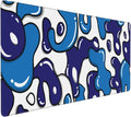 Navy Blue White Mouse Pad Extended Large 35.4x15.7in Japanese Geometric Desk Mat Anime Cool Large Mousepad XL Non-Slip Rubber Base Stitched Edge Gaming Mousepad PC Computer Desk Pad for Work Desktop