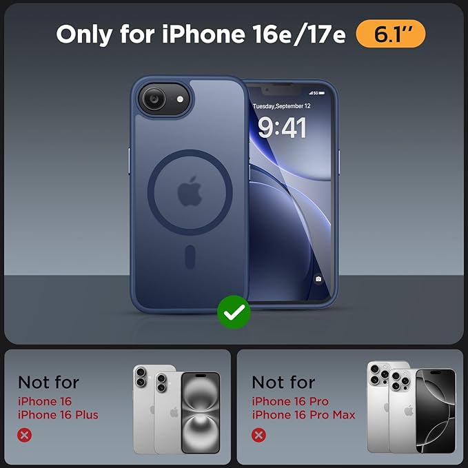 Miracase for iPhone 16e case & iPhone 17e Case for MagSafe [with 2×9H+ Screen Protectors] TOP Military-Grade Protection Shockproof with Velvet Touch for iPhone 16e/17e Phone Case 6.1", Dark Blue