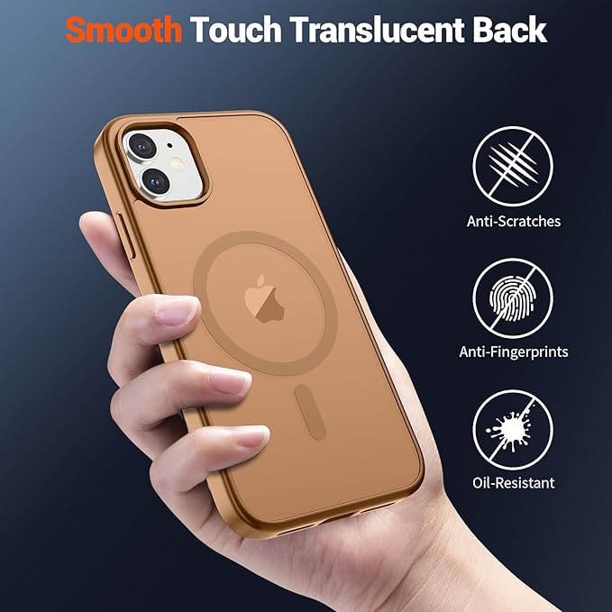 SUPFINE Magnetic for iPhone 12 Case/iPhone 12 Pro Case (Compatible with MagSafe)(Military Grade Drop Protection) Slim Translucent Matte Shockproof with Anti-Fingerprint Phone Case,Brown