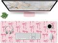Pink Mouse Pad, Large Pink Desk Mat Bows Computer Mat, Gaming Keyboard and Mouse Pad Non-Slip Rubber Base, Stitched Edge, Cute Girly Office Supplies Desk Accessories Decor for Women 31.5 x 11.8in