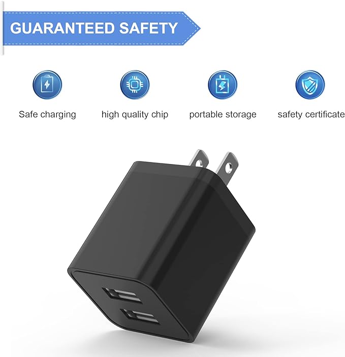6Pack USB Wall Charger, iGENJUN 2.4A Phone Charger Dual USB Port Cube Power Plug Adapter Fast Wall Charger Block Compatible with iPhone 17/17 Pro/16/16 Pro, Samsung Galaxy, Pixel, LG, Android-Black