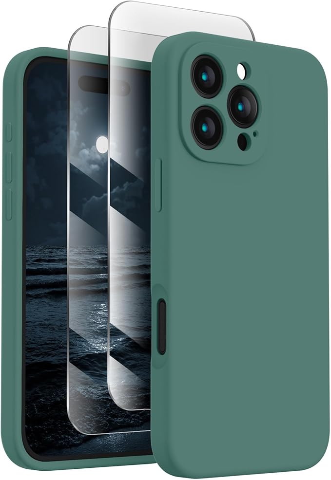 FireNova Designed for iPhone 16 Pro Case, Silicone Upgraded [Camera Protection] Phone Case, Soft Anti-Scratch Microfiber Lining Inside, 2024, Midnight Green