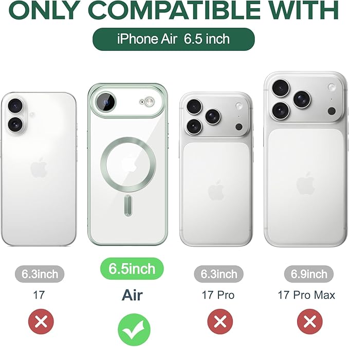 Hython Magnetic Clear for iPhone Air Case with Camera Lens Protector [Compatible with MagSafe] Luxury Plating Edge Slim Soft TPU Cover Protective Phone Case for iPhone Air 6.5", Matte Mint